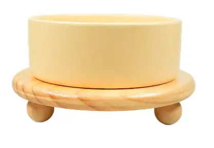 Купить mr.kranch bamboo миска керамическая на бамбуковой подставке для собак и кошек, желтая