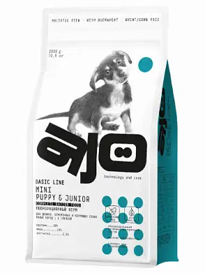AJO Mini Puppy & Junior сухой корм для щенков мелких и миниатюрных пород с курицей и гречкой